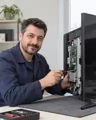 Televizyon üzerinde çalışan teknisyen